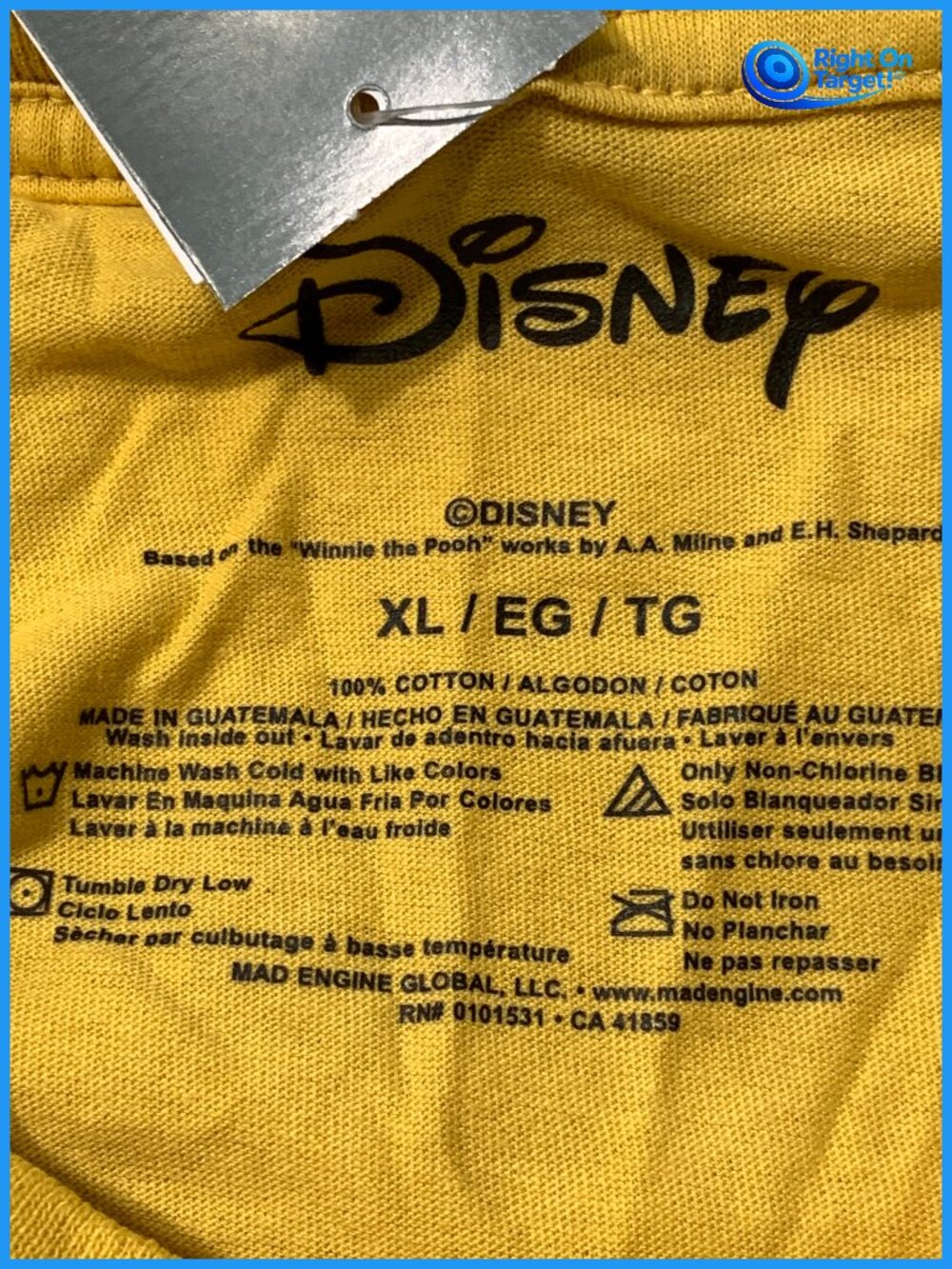 XL - Womens Winnie the Pooh Piglet Short Sleeve T-Shirt - Yellow - Picture 4 of 4